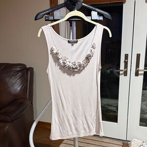 Adrienne Vittadini Cream Tank Top with Floral Detail